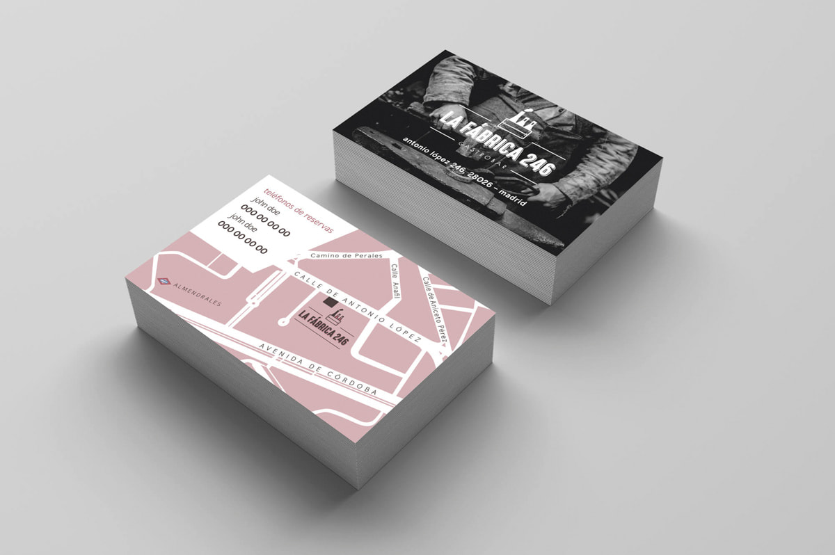 Diseño de tarjetas de visita para el restaurante La Fábrica 246